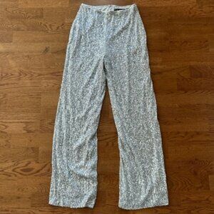 Lulus Women Sequin Pants XS Silver Beige lined Wide Straight Leg Sparkle High
